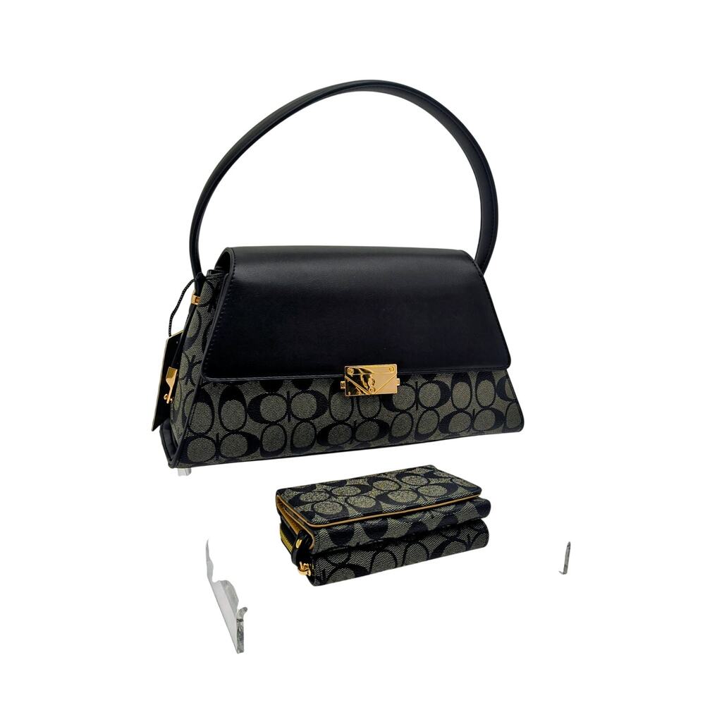 Elegant Black 2-in-1 Oval Monogram Satchel with Wallet Set